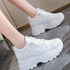 Women's Sneakers 2025 Spring Lace-Up Thick Bottom Vulcanize Shoes Woman Pu Leather Breathable White Black Sports Shoes Ladies