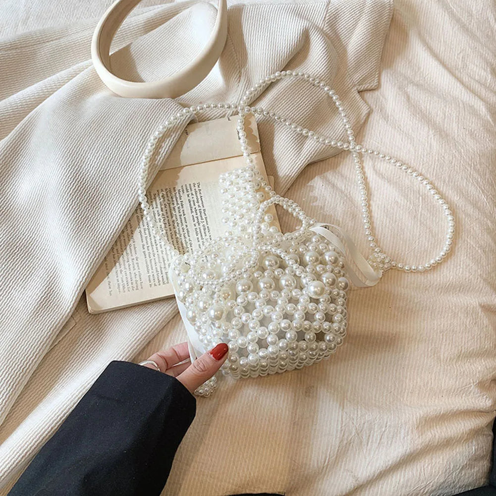 Mini Pearl Bag Luxury Women’s Handheld Bead Bag Purses Fashion Banquet Party Shoulder Bag Pearl Beaded Clutch Purse Mini Bags