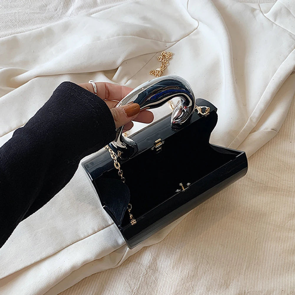 Women Mini Evening Bag Metal Handles Wallet Shoulder Bag Solid Color Clutch Bag Large Capacity Everyday Shoulder Bag Daily Bag