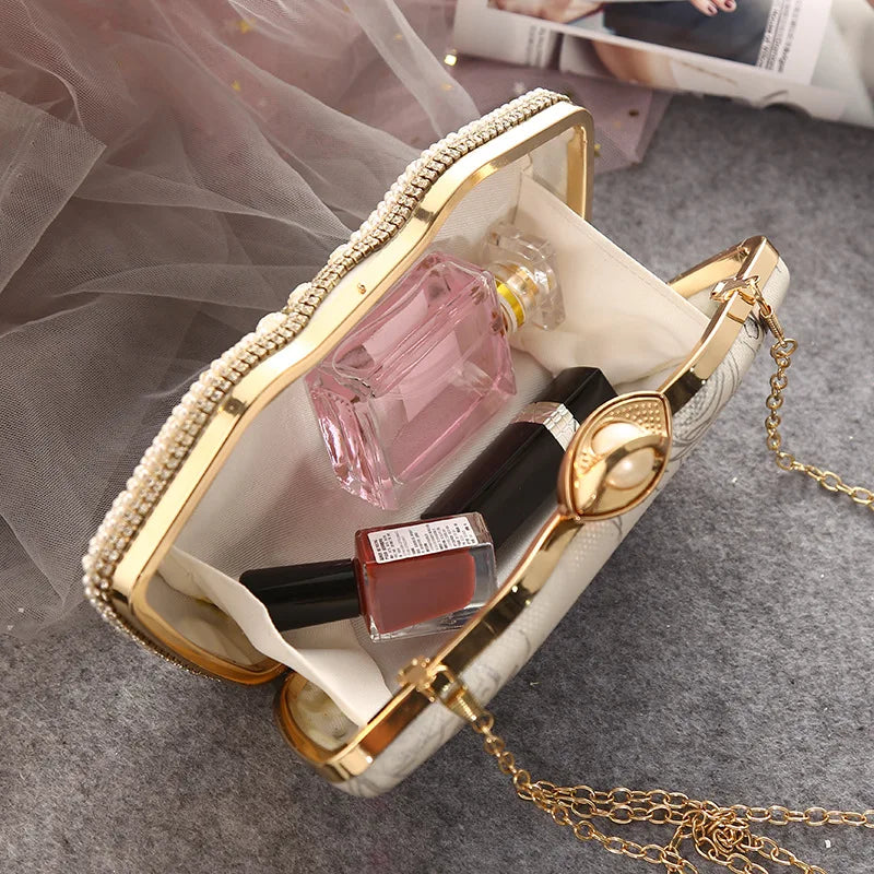 rhinestone evening bags Chain Clutch Bag Set with Diamond Pearl One Shoulder for Evening Wedding Party Dresses Made Crystal