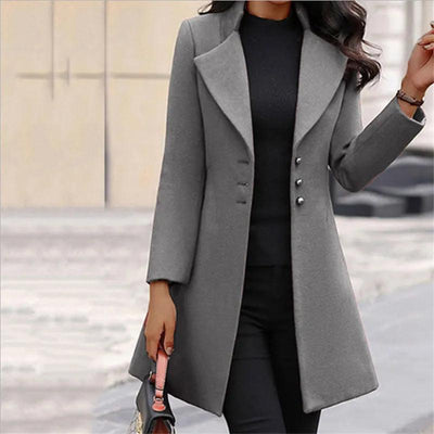 Autumn Winter Women Coats Fashion Lapel Collar Korean Style Slim Jackets Mid-Length Solid Color Button Office Lady Clothes - MAGUSTA BEAUTY