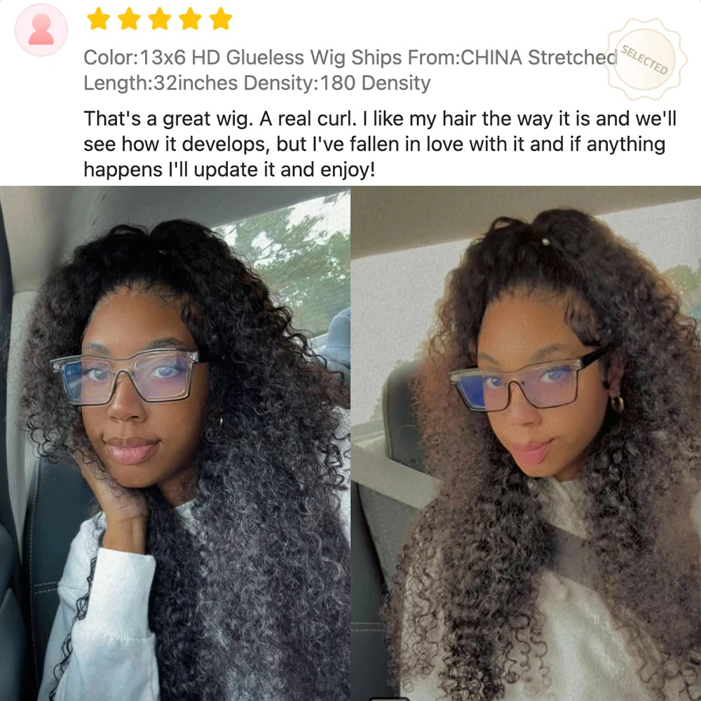 250 Density 13x6 HD Lace Frontal Wig Kinky Curly Glueless Preplucked Human Wigs Ready To Go Brazilian Wigs 100 % Remy Human Hair
