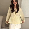 Solid Ruffles Full Sleeve Chiffon Shirt Women Casual Loose V Neck Long Sleeves Street Blouses 2025 Spring Summer Holiday Tops