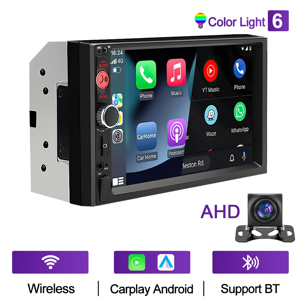 XIMA Wireless CarPlay Android Auto 7 Inch IPS 2 Din Stereo Car Radio Multimedia Player autoradio Headunit Bluetooth AHD Camera