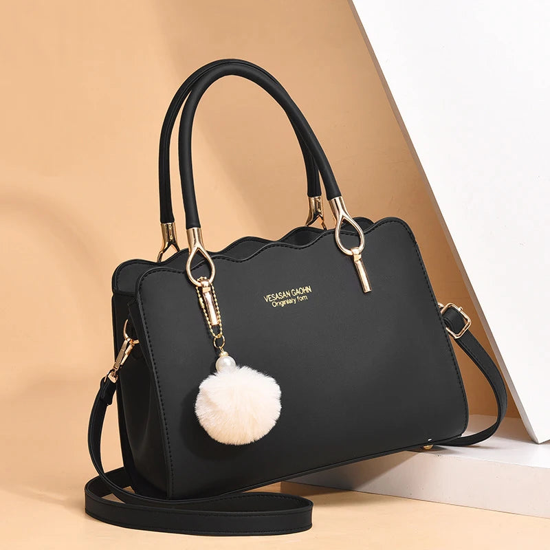 New Fashion Middle Aged Mom Shoulder Crossbody Bag Large Capacity Women's Handbag with Pendant