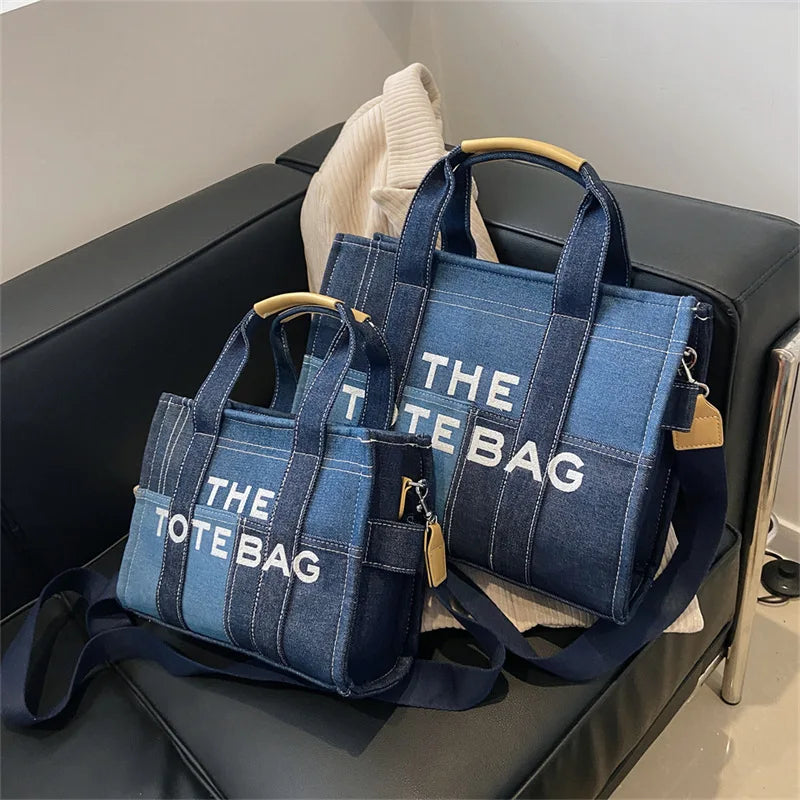 New Fashion Women's Tote Bag Trend Brand Denim Embroidery Crossbody Bag Classic Elegant Shoulder Bag Designer Luxury Handbag