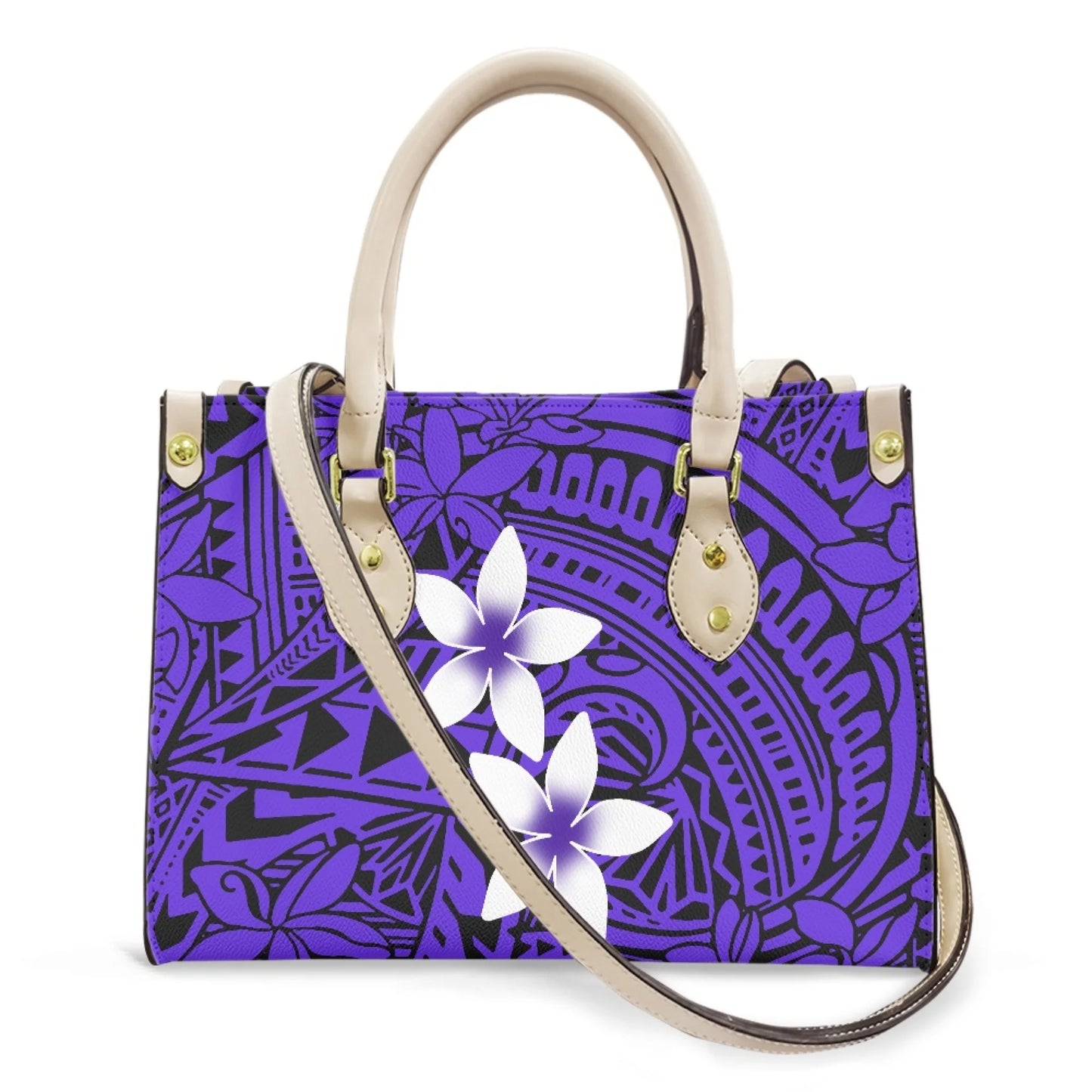 Women Pu Handbag Custom Wholesale Polynesian Tribal Floral Design Women Shoulder Bag Large Capacity Travel Temperament Women Bag