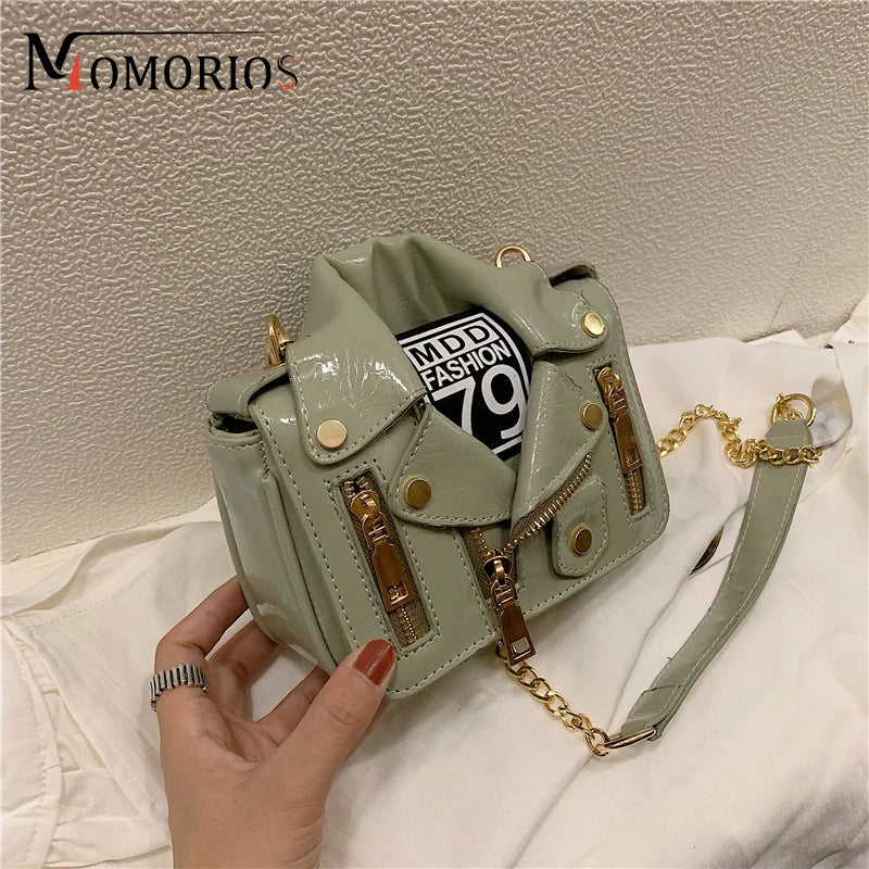 Luxury Designer PU Leather Rivet Zipper Mini Jacket Bag Fashion Crossbody Lady Bags Personality Purses & Handbags for Women