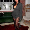 Women Slim Fit Casual Blazer Sexy V Neck Spring Long Sleeve Blazer Jumpsuit Ruffled Bodysuit Black Jumpsuit Night Club Wear