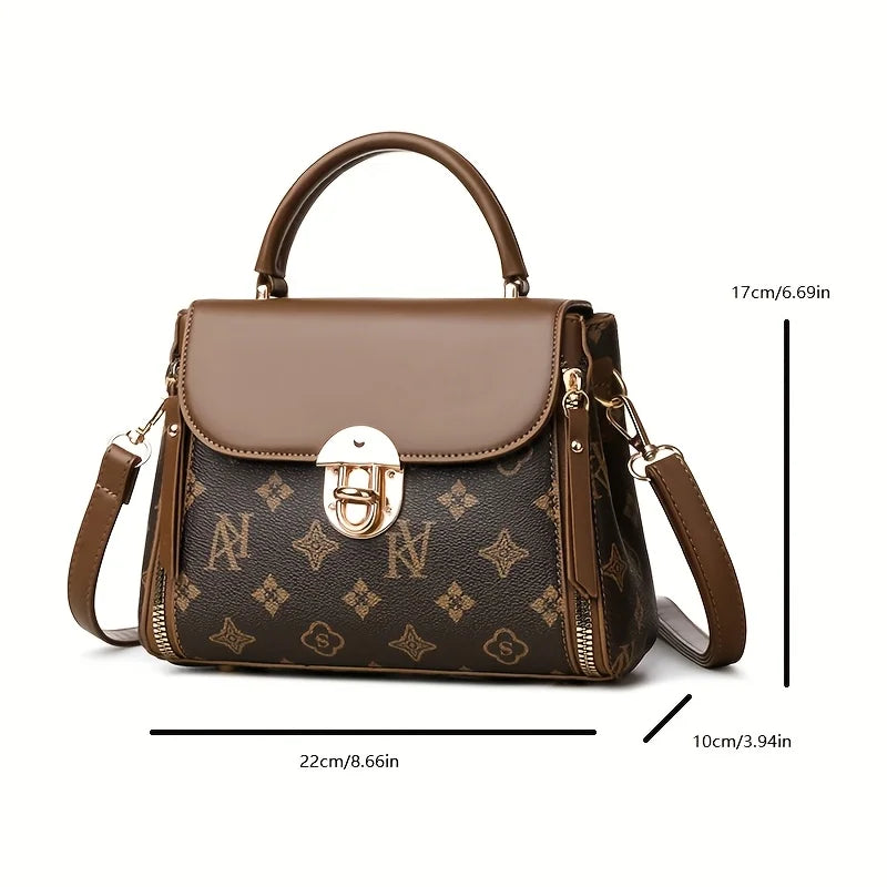 Bags for Women, Printed Fashionable Hand-Held Locks, Commuting Small Square Bag, Fashionable and Versatile Shoulder Crossbody Ba