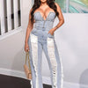 Sibybo Tassel Hollow Out  Overalls For Women Studded Diamond Strapless Backless Jeans Street Fashion Trend Jumpsuite Femme