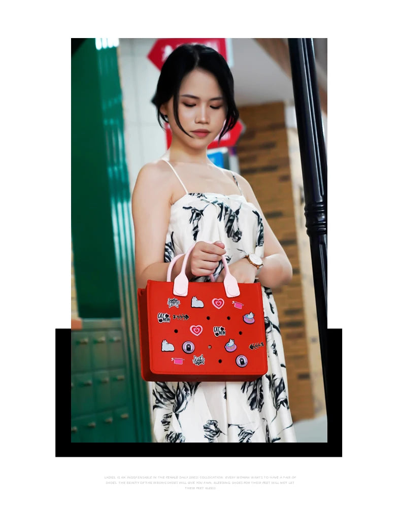 EVA Large Leather Shoulder Bag Handbag Tote Bag Storage for Women Casual Waterproof Beach Bag Hole Fit Charm Fashion Storage Bag