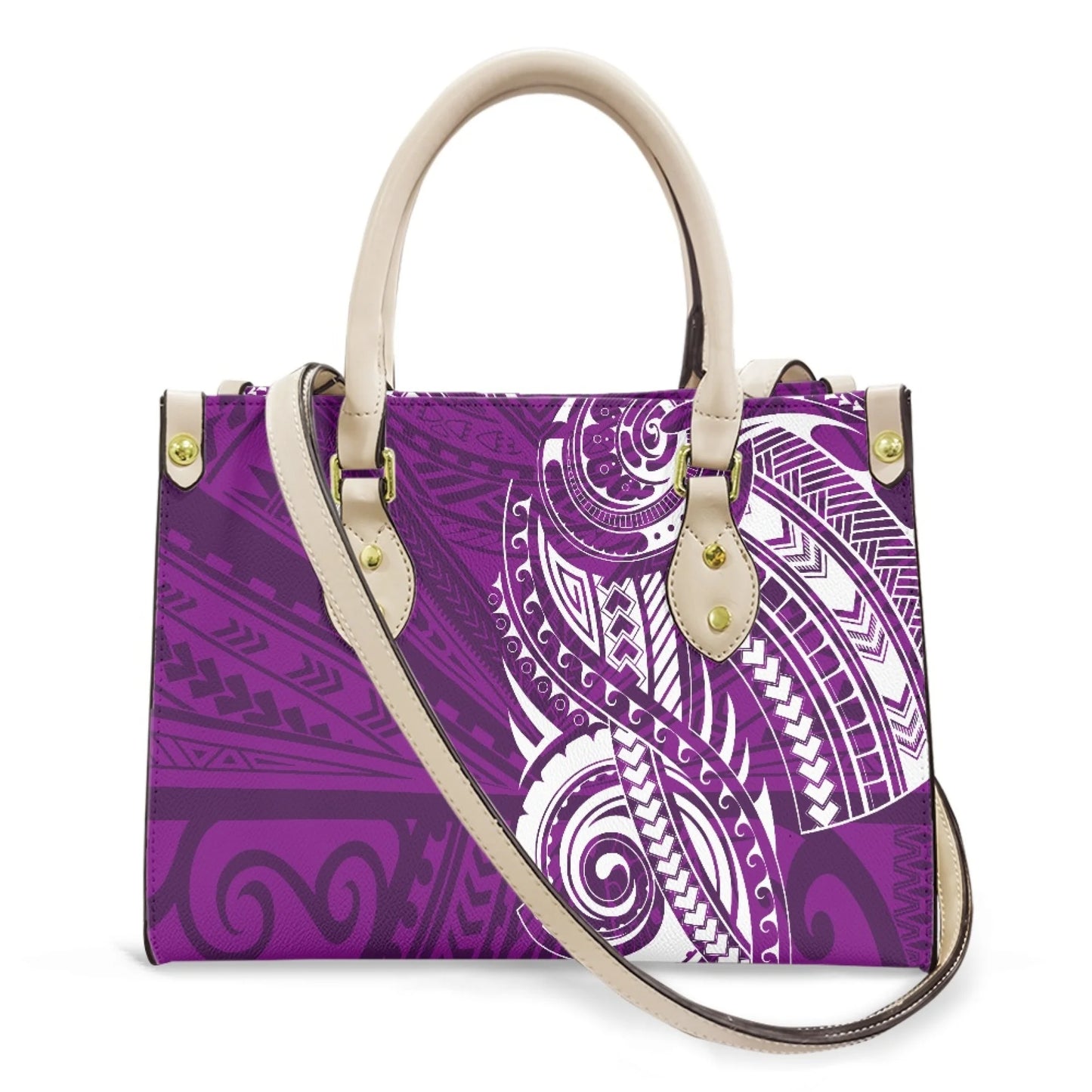 Women Pu Handbag Custom Wholesale Polynesian Tribal Floral Design Women Shoulder Bag Large Capacity Travel Temperament Women Bag