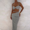 Nibber Sexy Women 2 Piece Set Bandage Ruched Square Collar Bra+Skinny Long Skirts 2025 Summer Vacation Beach Party Trend Suits