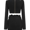 Sexy Long Sleeves Bandage 2-Piece Sets Women Turtleneck Shiny Diamonds Flower Top + Bodycon Mini  Skirts Suits Evening Party Set