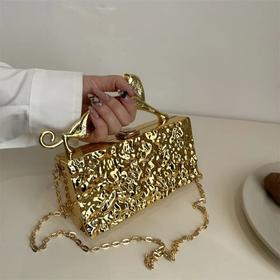 Leopard handle Luxury Gold Silver Party Evening Bag For Women Chain Clutch Handbags And Purses Mini Crossbody Shoulder Phone Bag