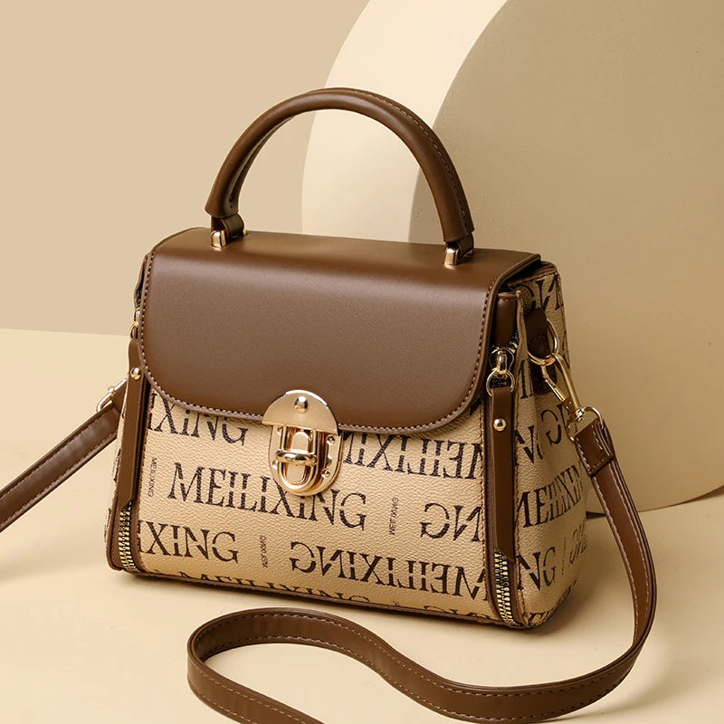 Bags for Women, Printed Fashionable Hand-Held Locks, Commuting Small Square Bag, Fashionable and Versatile Shoulder Crossbody Ba