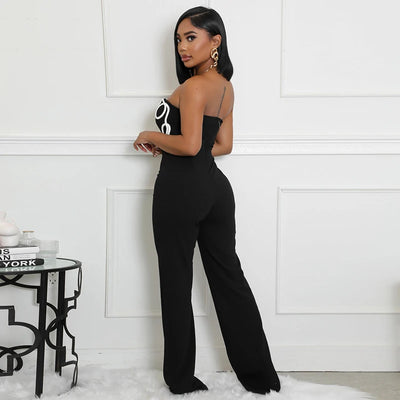 CUTENOVA Women'S Spring Summer Camisole V-Neck Offset Printed Zipper Sleeveless Slim Jumpsuit Fashion  Casual Sexy Jumpsuits
