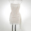XIAOTANG Elegant Lace Strapless Sexy Mini Dress for Women Fashion Off-shoulder Irregular Ruched Bodycon Night Club Party Dress
