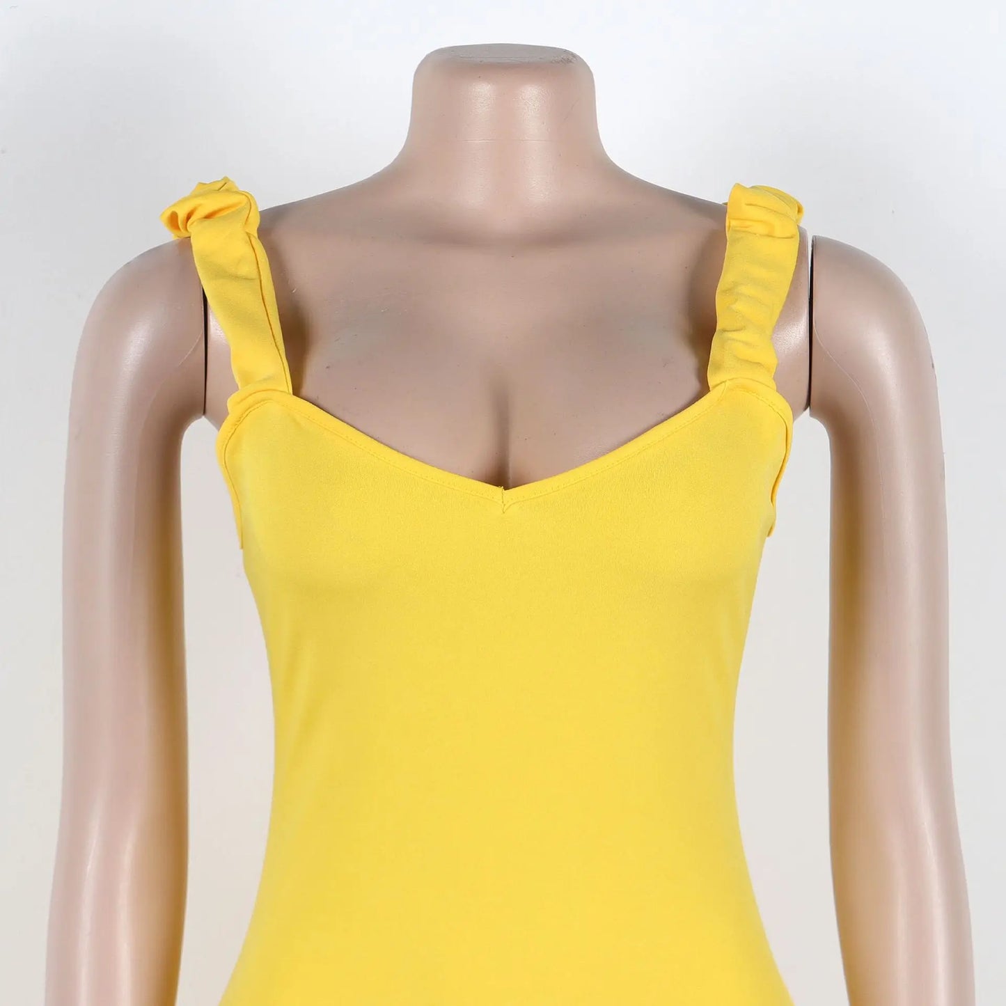 CM.YAYA Women Spaghetti Strap Sleeveless V-neck Mini Dress 2025 Summer Ruched Stacked Party Evening Night Club Chic Dresses