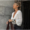Solid Ruffles Full Sleeve Chiffon Shirt Women Casual Loose V Neck Long Sleeves Street Blouses 2025 Spring Summer Holiday Tops