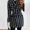 Jackets for Women Autumn Fashion Plaid Print Double breasted Elegant Polo Collar Long Sleeve Medium Length Blazer Coat