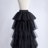 Women Tiered Short Skirts Fluffy Tulle Multi-layer High-Low Petticoat A Line Elastic Waist Underskirt Carnival Party Tutu Skirts