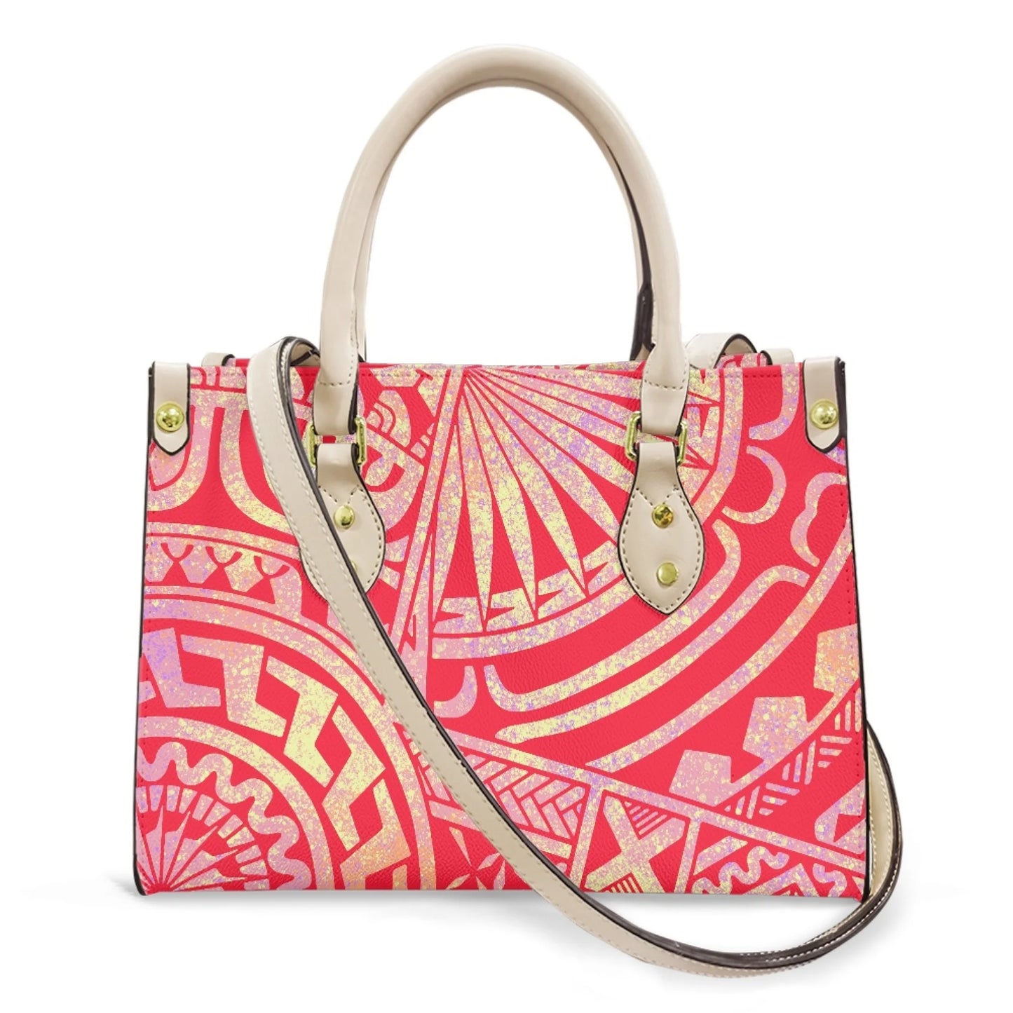 Women Pu Handbag Custom Wholesale Polynesian Tribal Floral Design Women Shoulder Bag Large Capacity Travel Temperament Women Bag
