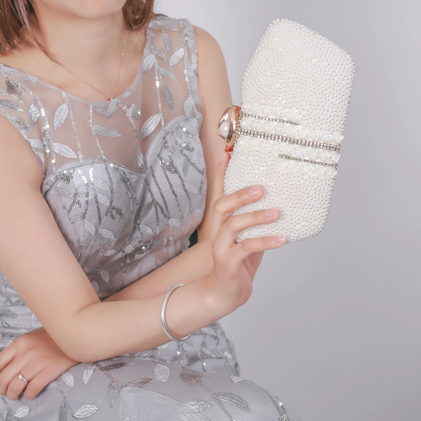 rhinestone evening bags Chain Clutch Bag Set with Diamond Pearl One Shoulder for Evening Wedding Party Dresses Made Crystal