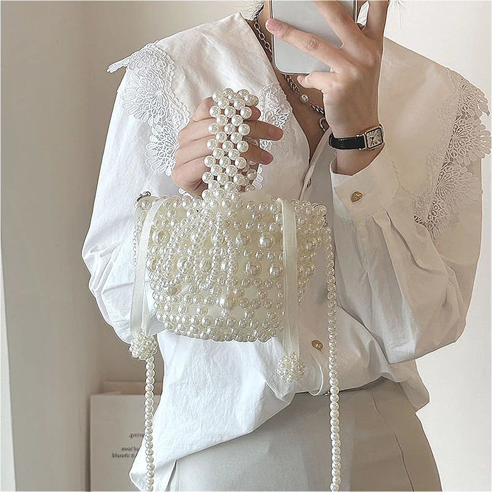 Mini Pearl Bag Luxury Women’s Handheld Bead Bag Purses Fashion Banquet Party Shoulder Bag Pearl Beaded Clutch Purse Mini Bags