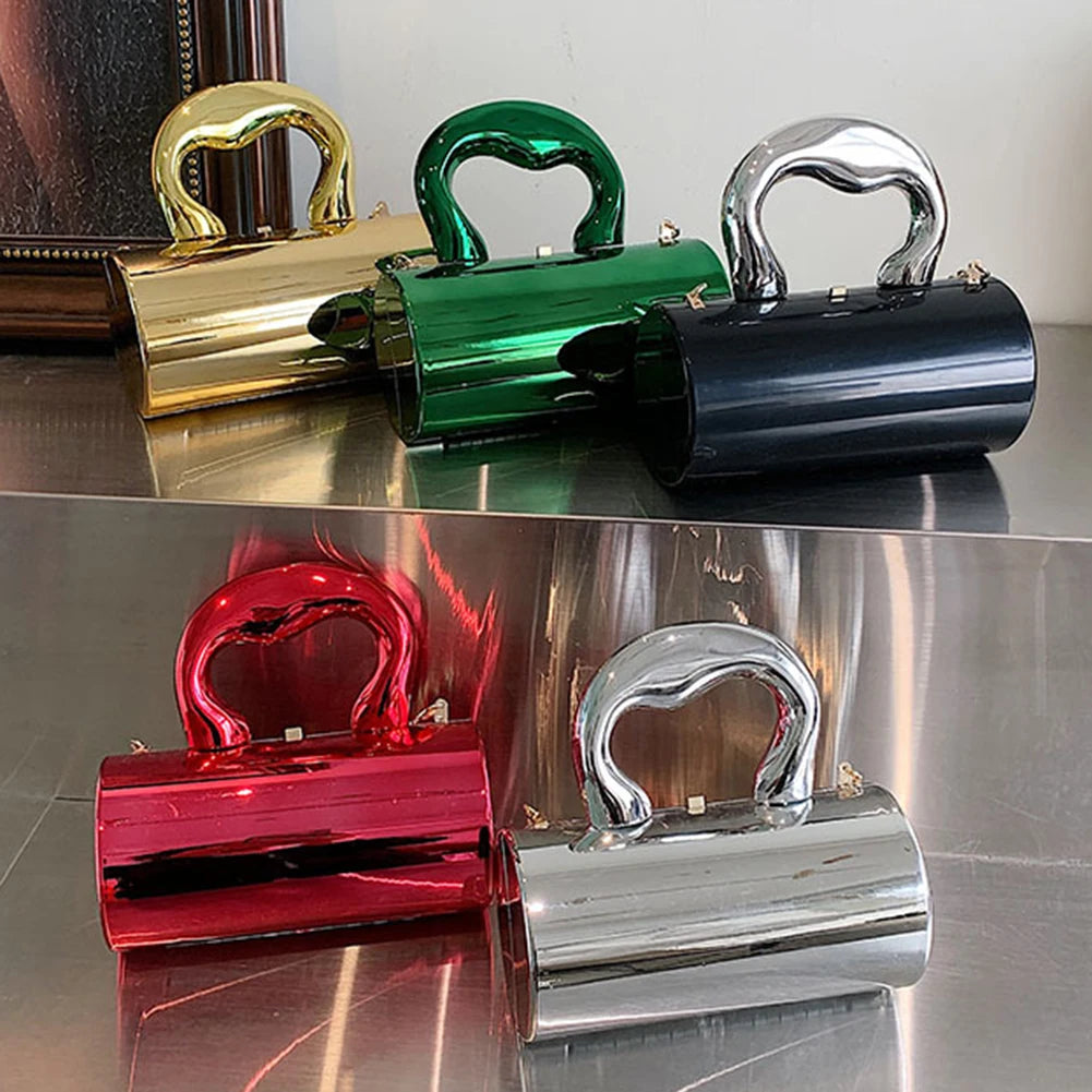 Women Mini Evening Bag Metal Handles Wallet Shoulder Bag Solid Color Clutch Bag Large Capacity Everyday Shoulder Bag Daily Bag