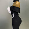 Women 2025 New Sexy Off Shoulder White Flower Black Mini Bodycon Bandage Dress Luxury Celebrity Evening Club Elegant Party Gowns