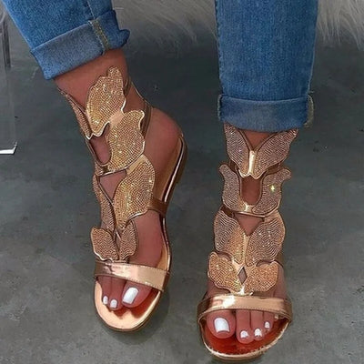 2022 Summer Fashion Sandals for Women Plus Size Butterfly Crystal Gladiator Sandals Comfortable Open Toe Shoes Woman Sandalias