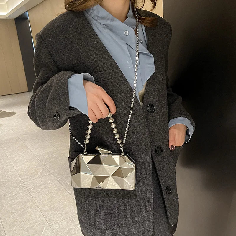 Golden Acrylic Evening Clutch Bag For Elegant Women Geometric Dinner Party Shoulder Bag 2024 Luxury Designer Purses And Handbags