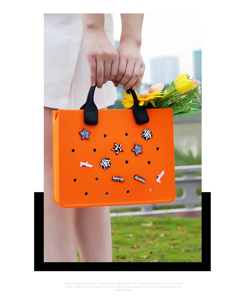EVA Large Leather Shoulder Bag Handbag Tote Bag Storage for Women Casual Waterproof Beach Bag Hole Fit Charm Fashion Storage Bag