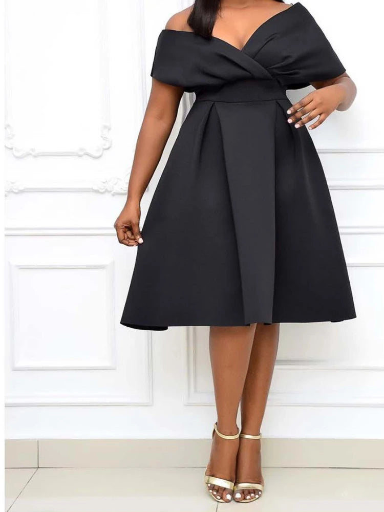 Dress Women Mid Length Dresses A Line Vestidos Slim Fit V Neck Short Sleeve Tight Waist Elegant Splice Lace Up Bow Summer