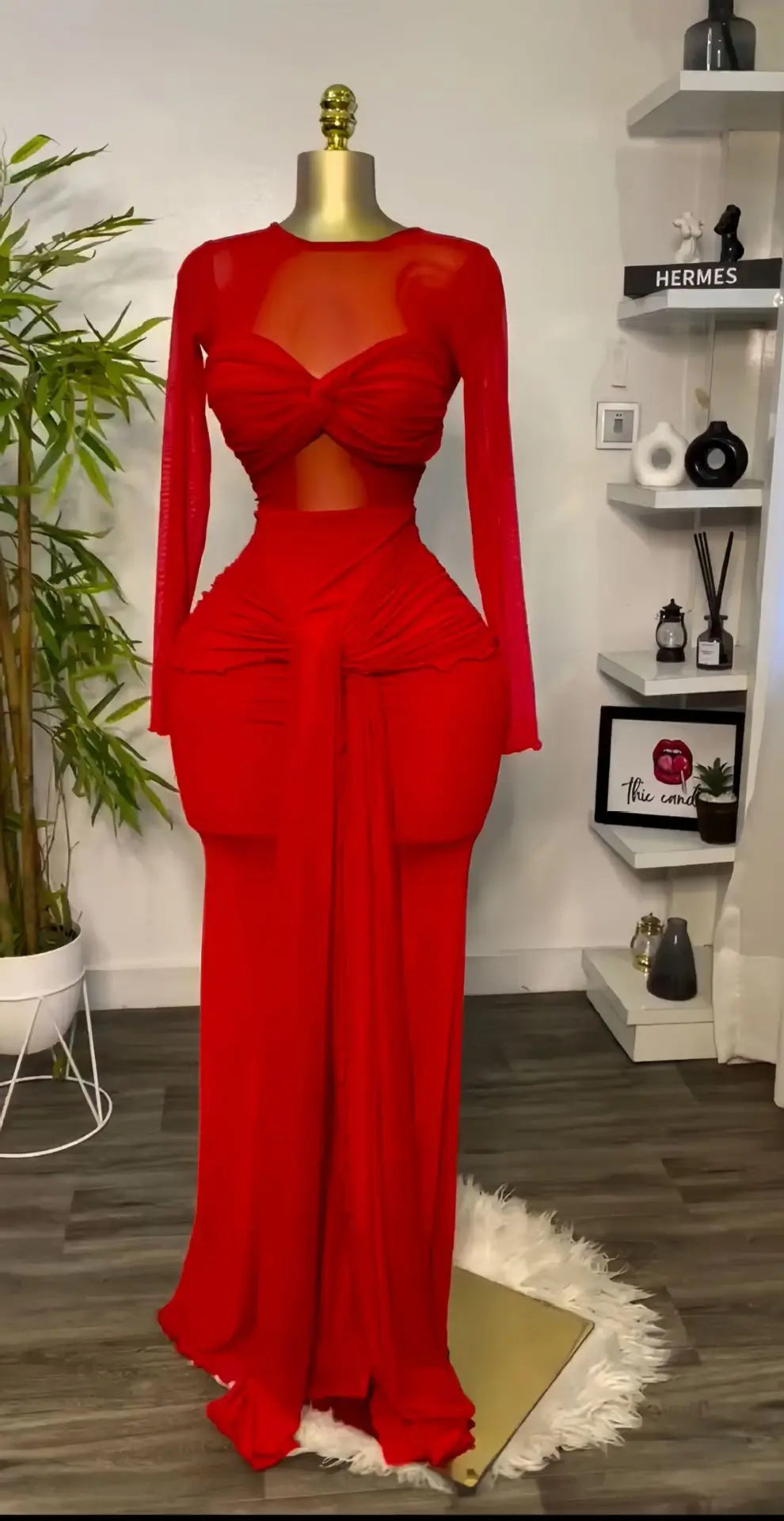 New Women's Long Dresses Sexy Round Neck Full Sleeve High Waist Elegant Splice Bodycon Evening Vestidos Maxi Party Night Dress