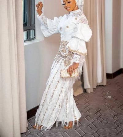 African Wedding Party Clothes for Women Autumn Elegant African Long Sleeve O-neck 2 Piece Top Long Pants Matching Sets Outfits
