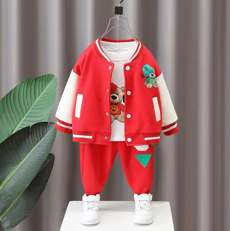 Luxury designer kids clothes for Boys outfits cartoon Print cardigan sport jackets+shirts+pants 3pcs children outfits Baby set