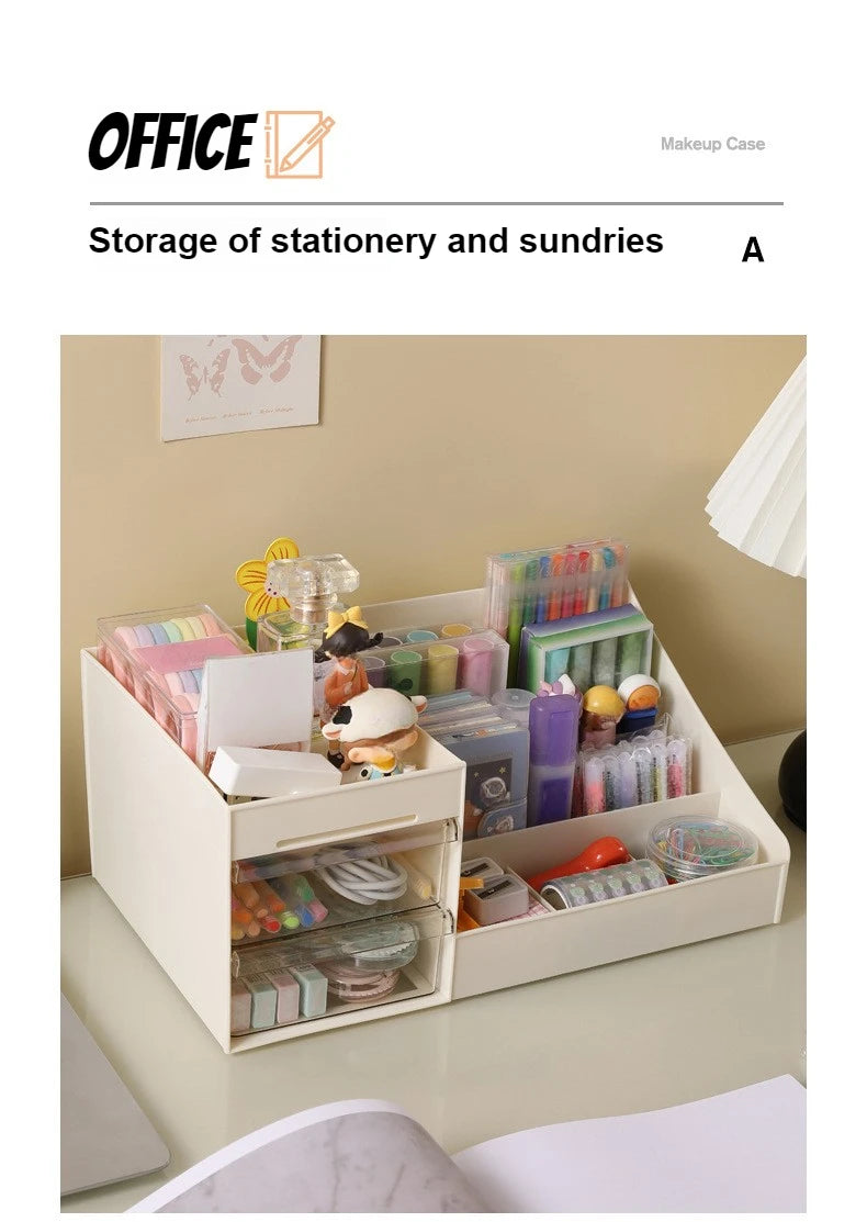 1PC Transparent Drawer Style Makeup Box Dormitory Organizer Plastic Cosmetics Skincare Dressing Table Desktop Storage Box S/M/L