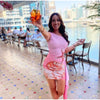 Chic Print Tassel Mini Dress Women Hollow Biased Collar Sheath High Stretch Pleated Beach Dresses 2025 Summer Bodycon Vestidos