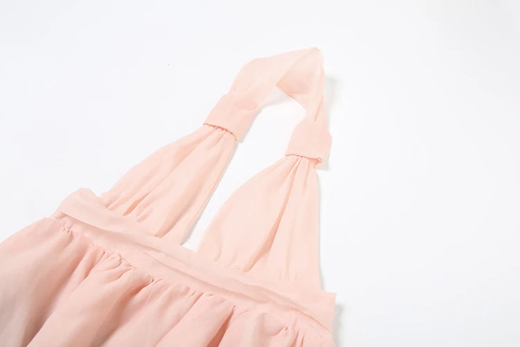 Weird Puss Tierred Tassel Dress Women Backless Sleeveless Halter Gradient Color Lace Pleated Sexy Beach Vacation Party Bodycon