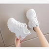 Women's Sneakers 2025 Spring Lace-Up Thick Bottom Vulcanize Shoes Woman Pu Leather Breathable White Black Sports Shoes Ladies