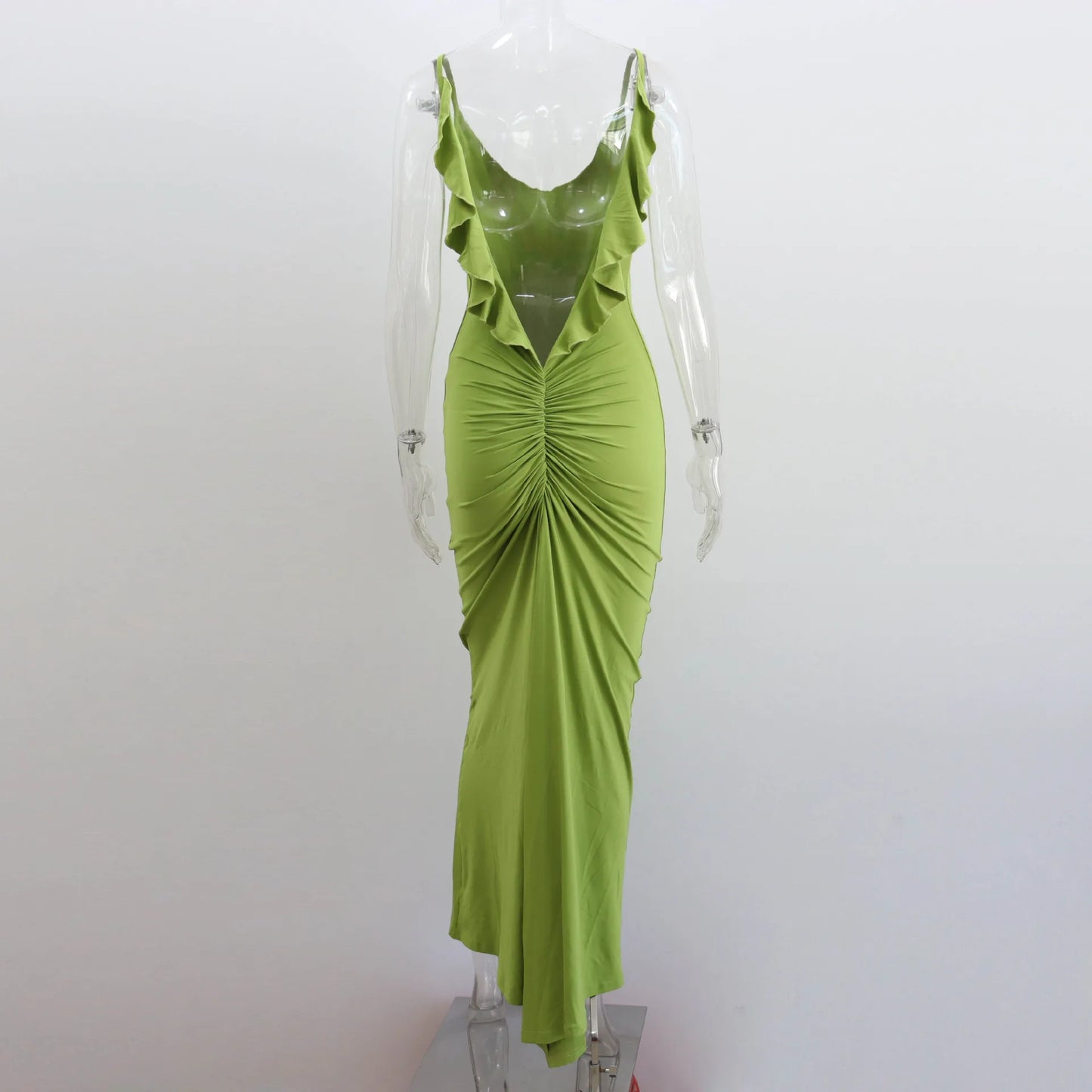 Ruffles Backless Sheath Bodycon Maxi Dresses Party Sleeveless Camisole Robe Femme V Neck Summer Dress Woman Sexy Vestidos Mujer