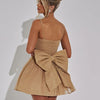 Fantoye Glitter Bright Silk Sparkling Bow Women Dress Apricot Spaghetti Strap Mini Dress Female Spring Slim Elegant Party Dress