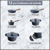 Cast Aluminum Pots and Pans Set Non Stick - 12Pcs Induction Kitchen Cookware Set, Granite Coating Cooking Pans Set
