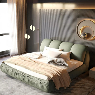 Upholstered Platform Bed Frame King Size, Cloud Bed With Oversized Headboard, Soft Frame Bedframe For Bedroom (Green, King