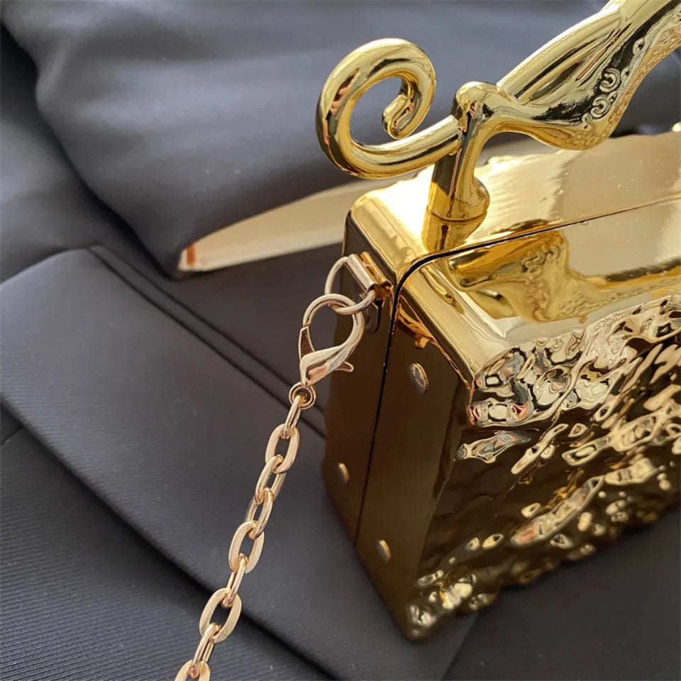 Leopard handle Luxury Gold Silver Party Evening Bag For Women Chain Clutch Handbags And Purses Mini Crossbody Shoulder Phone Bag
