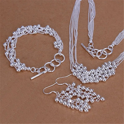 925 Sterling Silver elegant Grape beads Bracelet necklace earrings Jewelry set for women Fashion Party wedding accessories Gifts