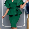 CM.YAYA Women Short Sleeve V-neck Belt High Waist Midi Dress 2025 Summer Africa OL Work Evening Sexy Party Dresses Vestidos